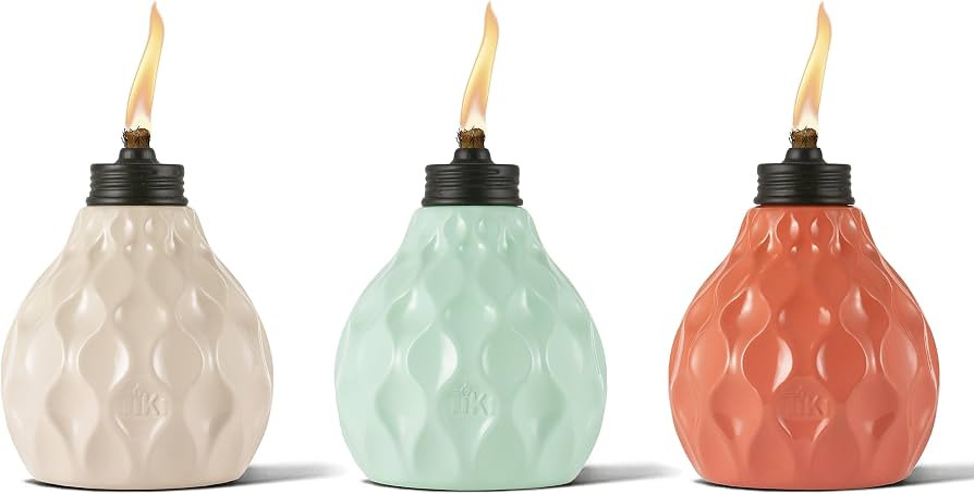 TIKI Seaside Escape 3-Pack Table Torches, 6" – Pastel Ivory, Pink & Blue Glass Outdoor Lighting | Weather-Resistant Design | Includes Long-Lasting Wick & Snuffer for Patio & Backyard | Amazon (US)