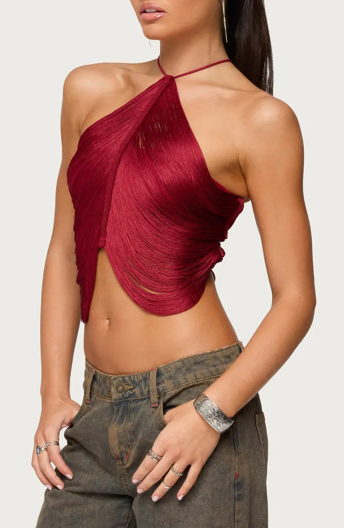 Hara Fringe Lace-Up Open Back Camisole | Nordstrom