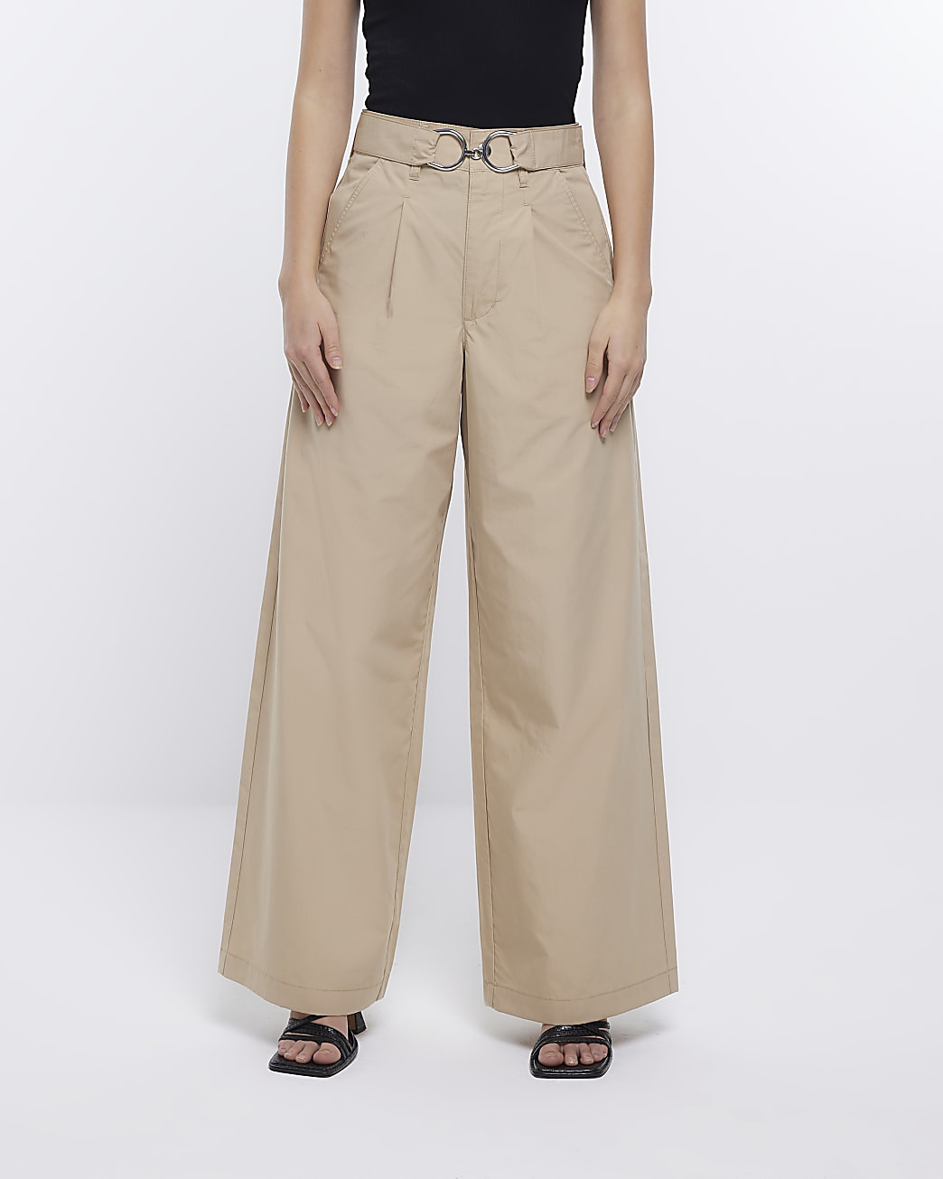 Beige belted wide leg trousers | River Island (UK & IE)