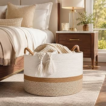 KAKAMAY Large Blanket Basket with Handles, Storage Basket for Living Room | Amazon (US)