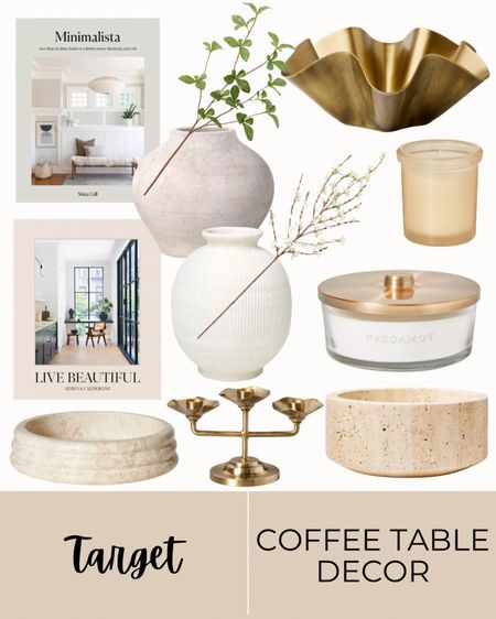 Target coffee table decor, coffee table books, marble tray, candle stick holder, gold candlestick, accent bowls, candle, spring stems, botanicals, ceramic vases, neutral accents, home accents, affordable home 

#LTKfindsunder50 #LTKstyletip #LTKhome