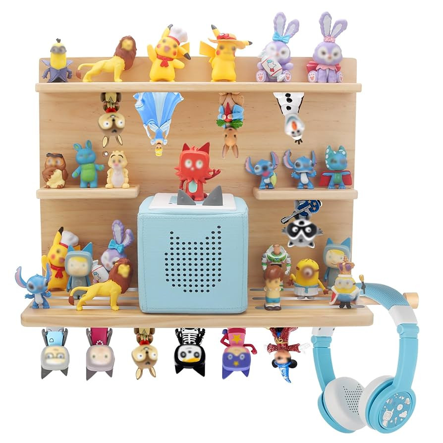 for Tonies Box Storage Shelf Wall Mounted, 3-Tier Magnetic Pine Wood Floating Shelves Compatible ... | Amazon (US)