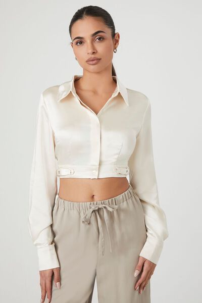 Cropped Satin Long-Sleeve Shirt | Forever 21