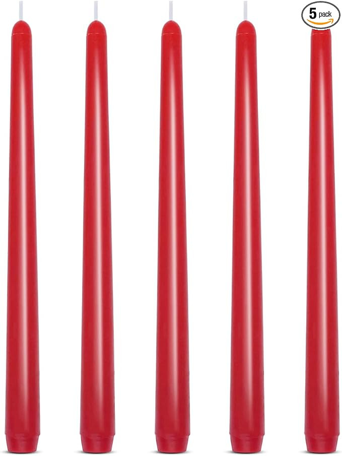 Set of 5 Red Taper Candles, Dripless Unscented Skinny 10 Inch Tall 7/8 Inches Diameter Wax Solid ... | Amazon (US)