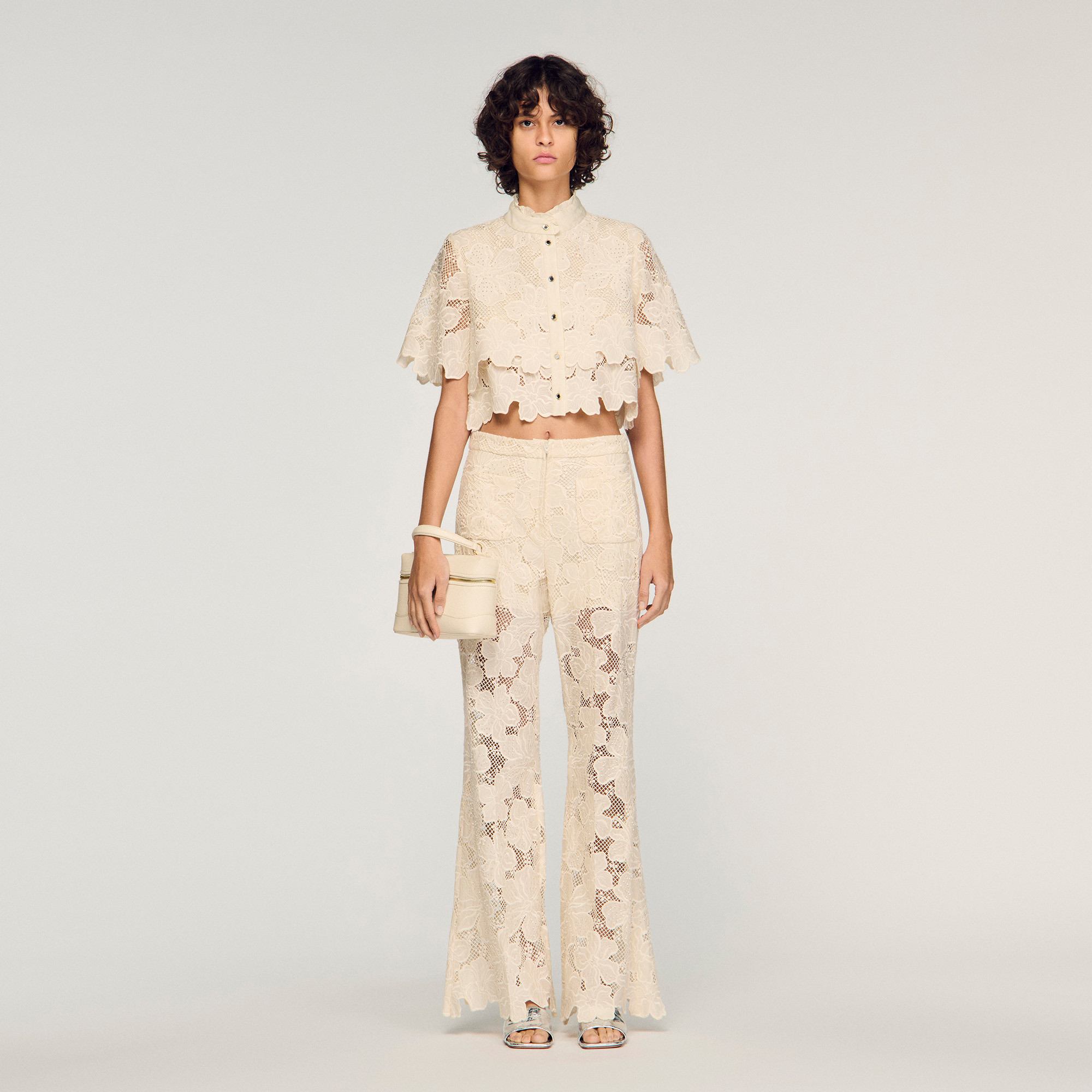 Cropped floral guipure shirt | Sandro US | Sandro-Paris US