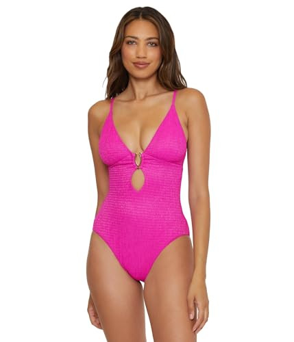 Becca by Rebecca Virtue Women's Standard Luminous One Piece Swimsuit, Plunge Neck, Cutout, Bathing Suits, Vivid Pink | Amazon (US)