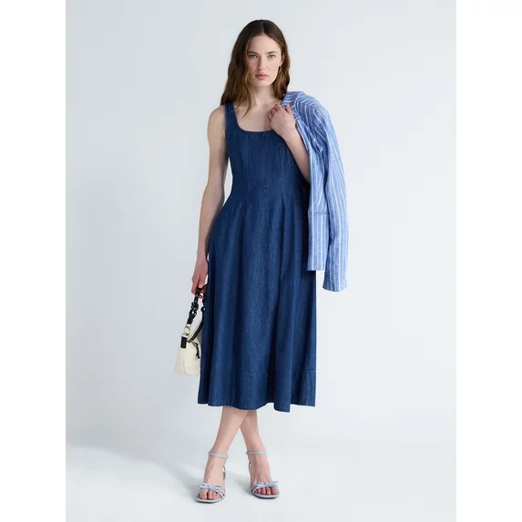 Free Assembly Women's and Women's Plus Square Neck Cotton Midi Panel Dress, Sizes XS-4X | Walmart (US)