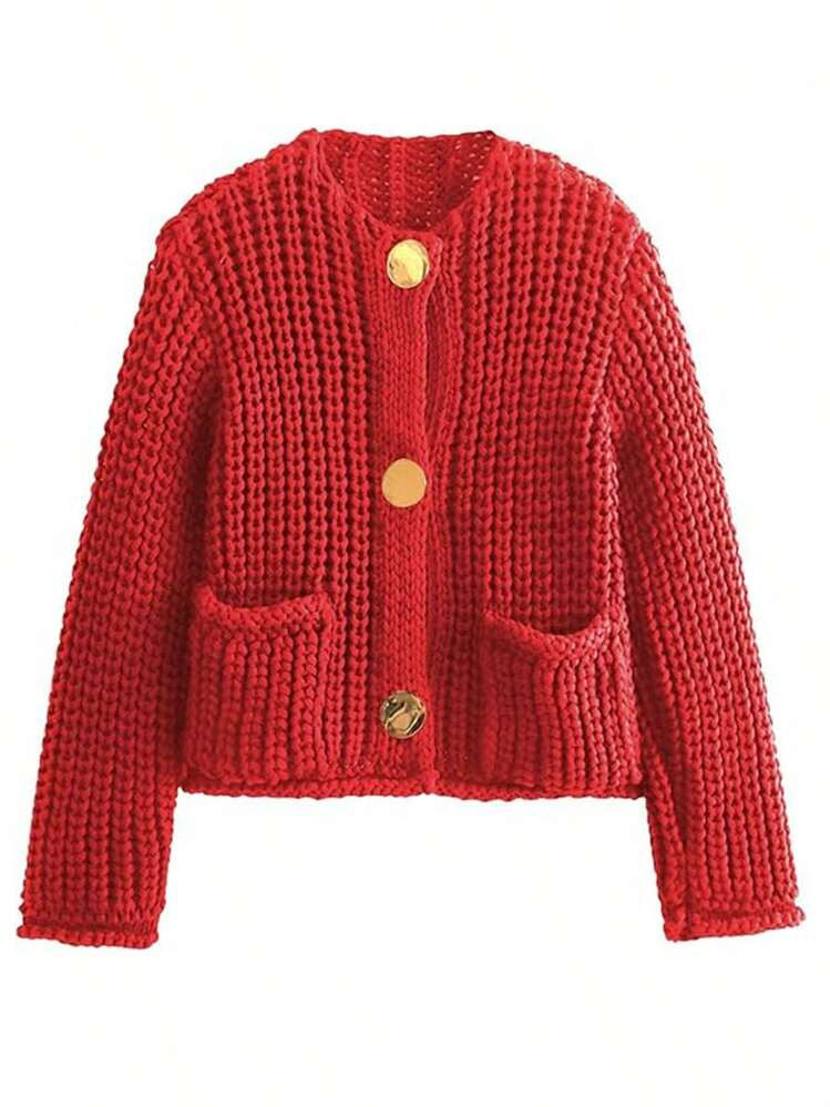 Womens Cropped Cardigan Sweater Button Down Chunky Knit Sweater Long Sleeve Fall Open Front Cardigan | SHEIN