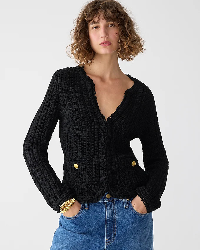 Textured cable-knit lady jacket with fringe | J. Crew US