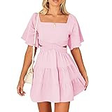 Amazon.com: Shy Velvet Womens Square Neck Criss Cross Pleated Flowy Dress Solid Color Backless Cu... | Amazon (US)