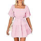 Shy Velvet Women's Summer Dress Square Neck Short Sleeves Crossover Waist Casual Party Mini Dress | Amazon (US)