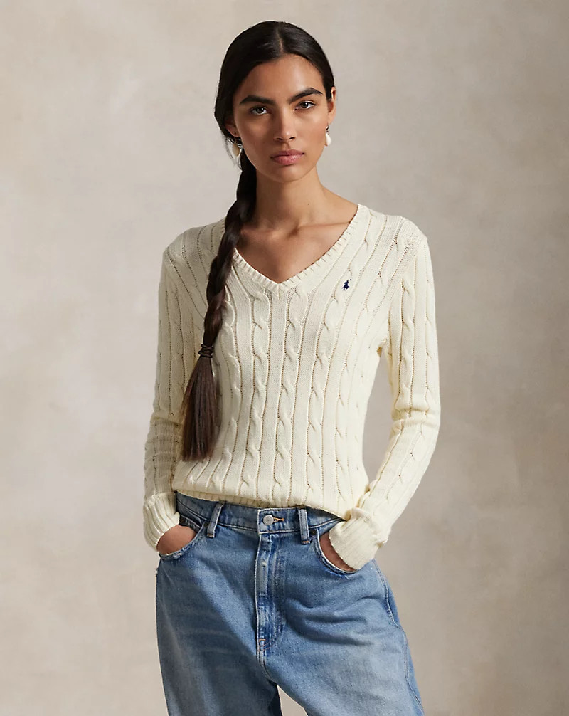 Cable-Knit Cotton V-Neck Jumper for Women | Ralph Lauren® UK | Ralph Lauren (UK)