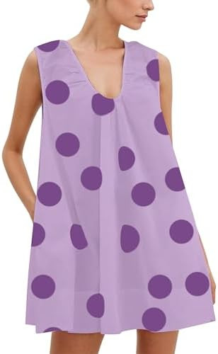 Women's Sleeveless Babydoll Tank Mini Dress Scoop Neck Ruched Bubble Dress with Pockets Short Sum... | Amazon (US)