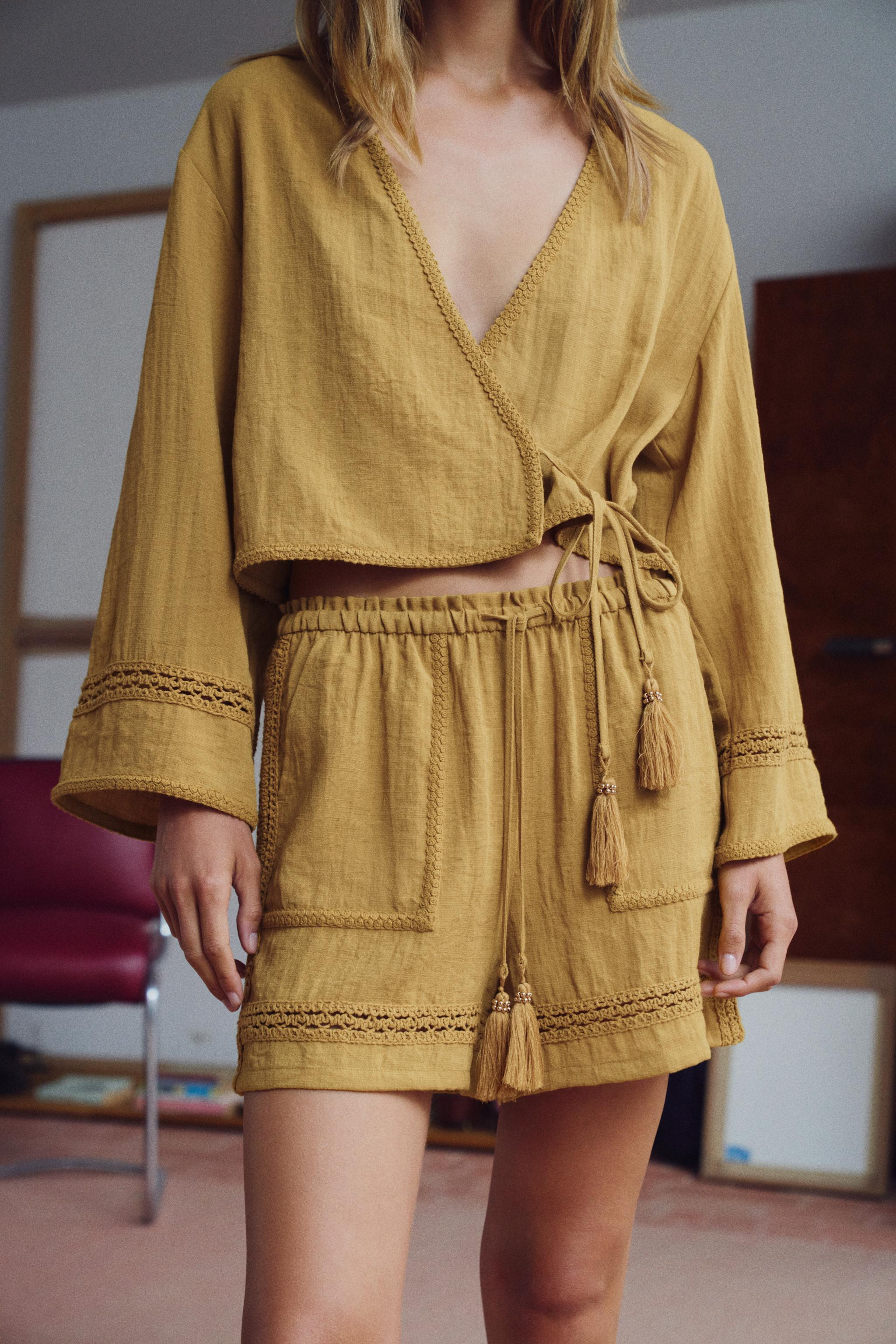 LACE TRIM WRAP JACKET | Zara US