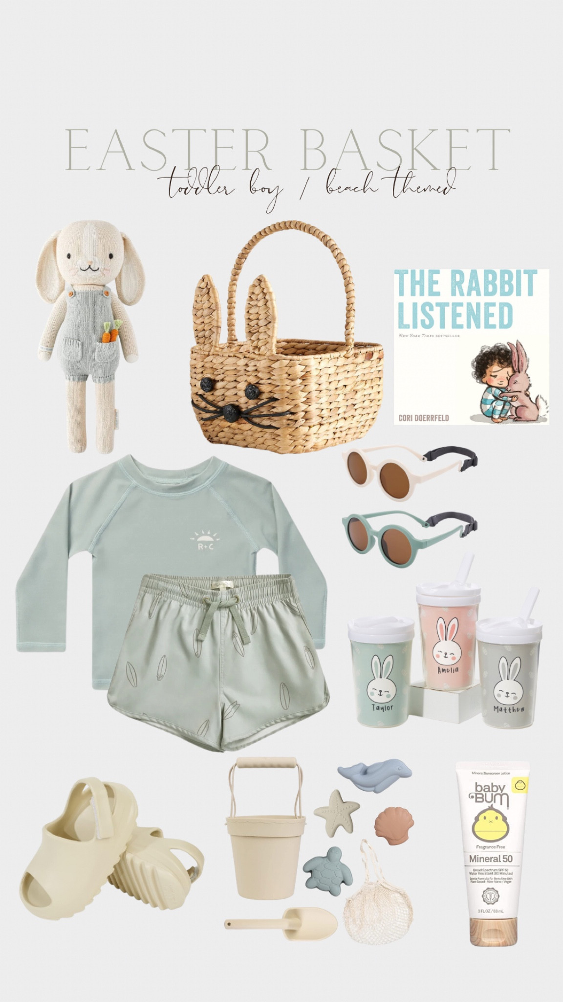 Beach theme toddler boy Easter basket 🐰🐰🐰 // easter gifts for kids 

Cuddle + Kind 
Rylee and Cru 
Bunny sippy cups 
Easter 
Kids books 
Easter books 
Bunny basket 
Toddler swimsuit 
Boy swim shorts 
Boy swim set 
Kids shoes 
Kids sunglasses 
Summer 
Spring 
Spring gifts for kids 
Crate and Barrel 

Easter baskets 
Easter gifts 
Toddler boy 
Baby boy 
Beach 
Summer 
Beach theme 
Sippy cups 
Checkered kids swimsuit 
Kids swimsuits 
Amazon find 
Etsy 
Walmart find 
Easter 2024  
Beach toys 
