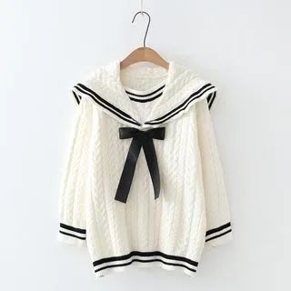 Sailor Collar Bow Sweater White - One Size | YesStyle Global