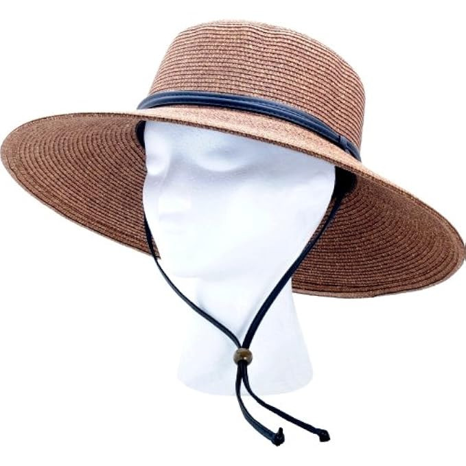 Sloggers Women's Wide Brim Braided Sun Hat with Wind Lanyard - Dark Brown - UPF 50+ Maximum Sun Prot | Amazon (US)