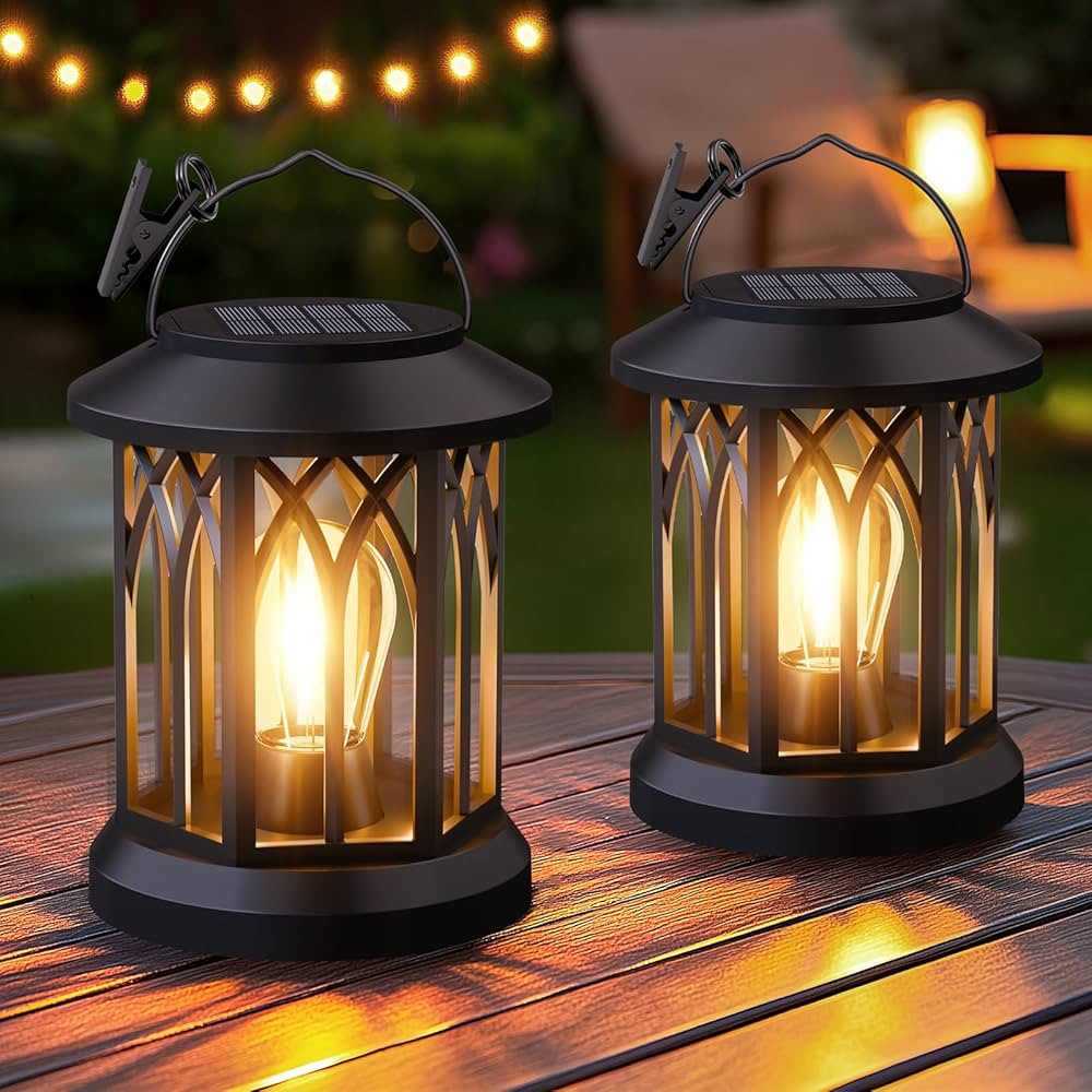 Hanging Solar Lanterns Outdoor Waterproof - 2 Pack Lanterns Decorative Outdoor Patio Decor with C... | Amazon (US)