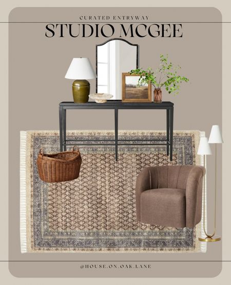 Studio mcgee entryway styling 

High end console table dupe brown chair double lamp olive green jug lamp tortoise frame mirror oval floor basket 

#LTKFind #LTKstyletip #LTKhome