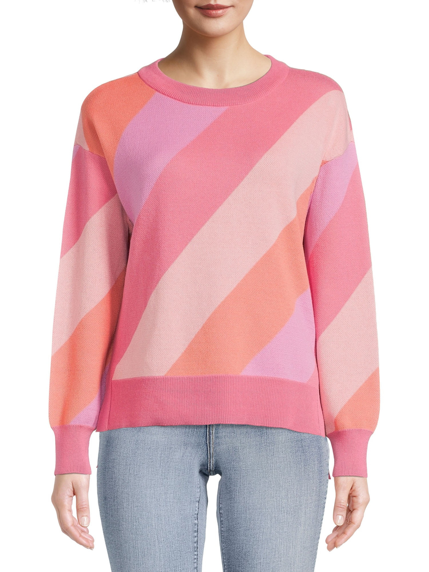 Time and Tru Women's Patterned Sweater with Long Sleeves, Lightweight, Sizes XS-XXXL - Walmart.co... | Walmart (US)