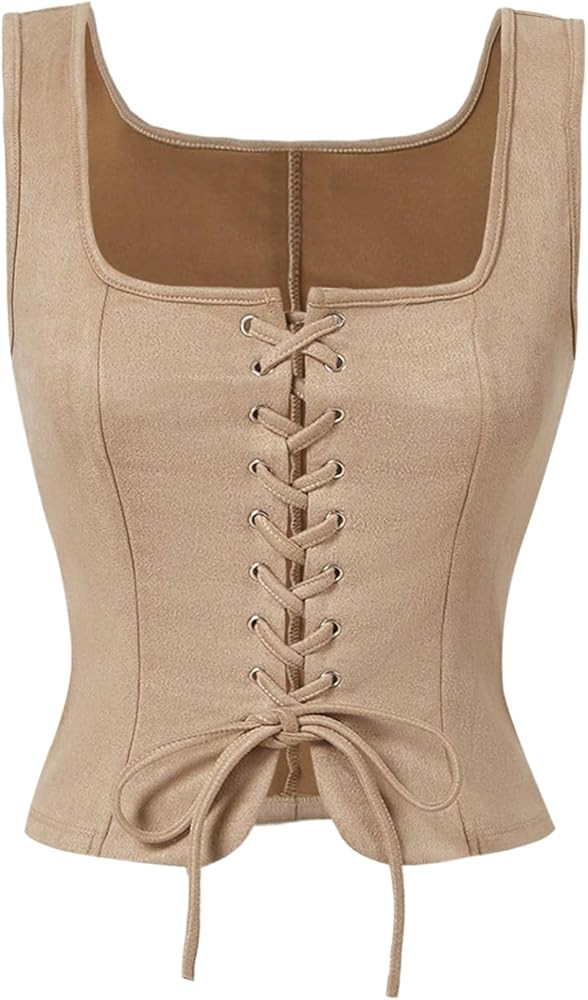 GORGLITTER Women's Sleeveless Western Cowgirl Rodeo Outfit Lace Up Vests Tops Business Casual Cou... | Amazon (US)