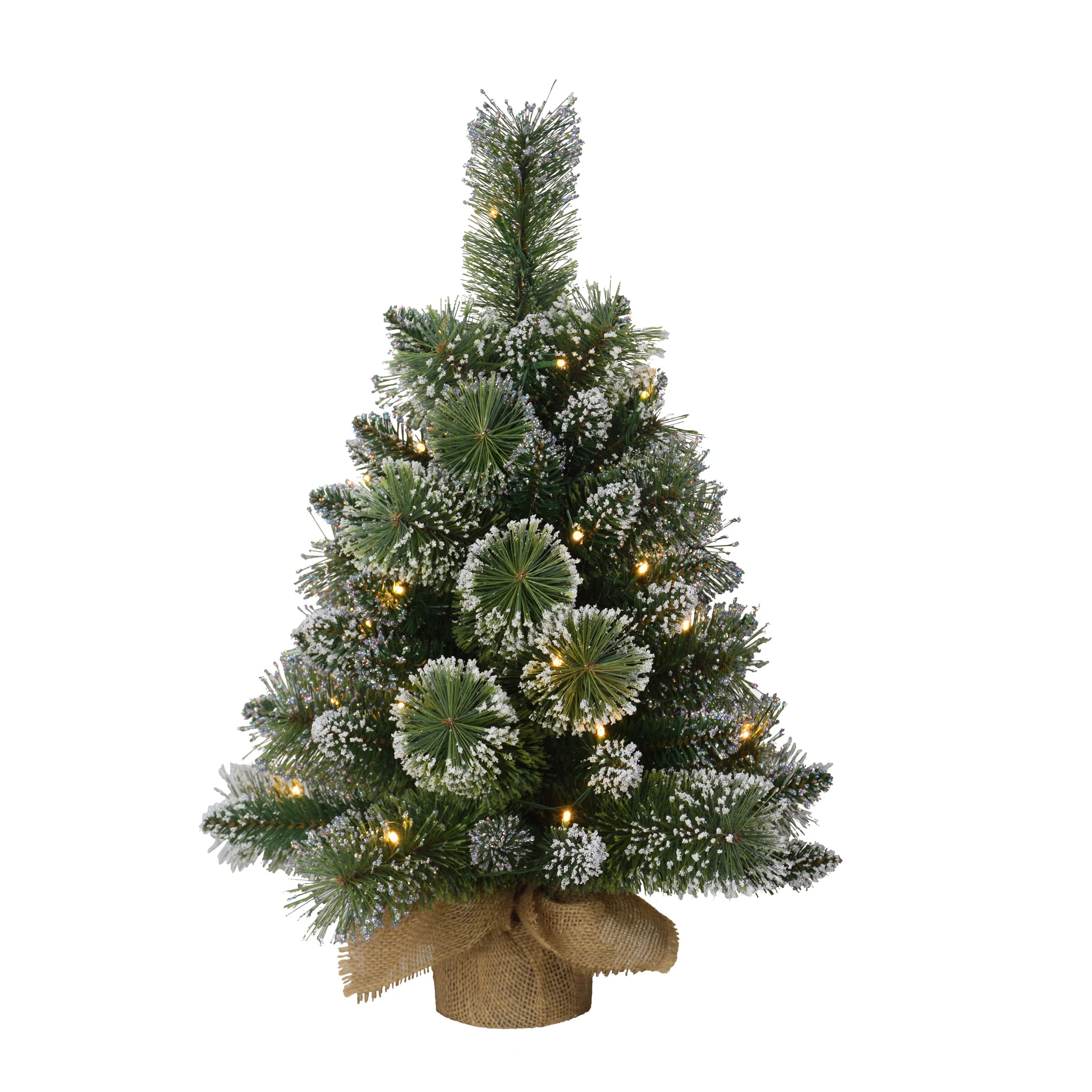 Pre-Lit 2' Table Top Artificial Christmas Tree with 35 Lights in Tan Sac, Green | Walmart (US)