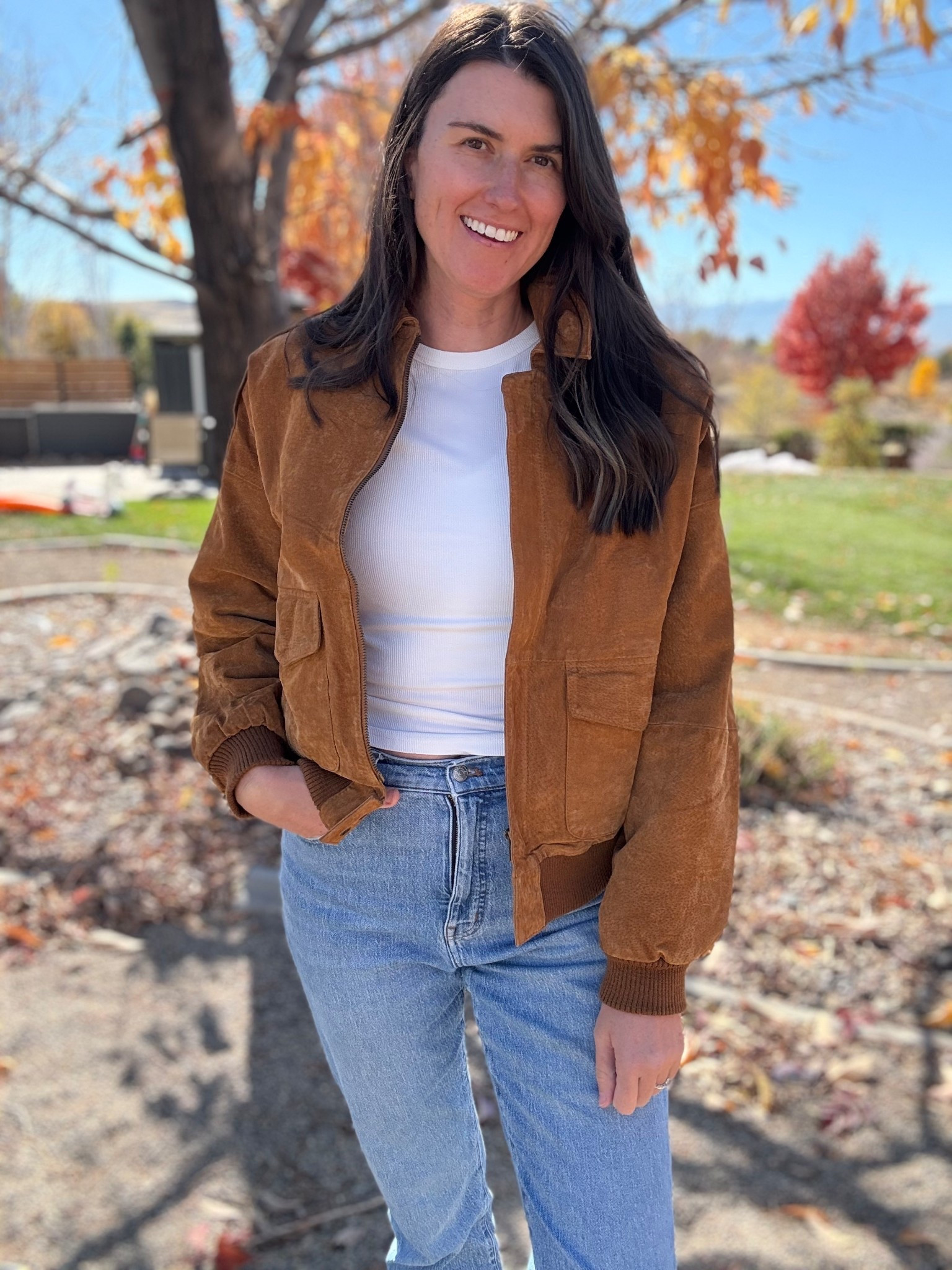 Suede bomber jacket! 

#LTKSeasonal #LTKOver40 #LTKTall