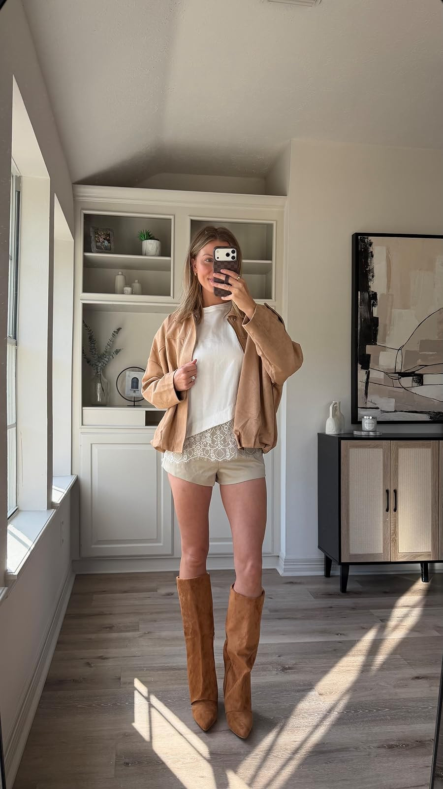 Fall date night outfit - size S in tee, 4 in shorts, and M in jacket. Boots tts.
 

 #LTKootd