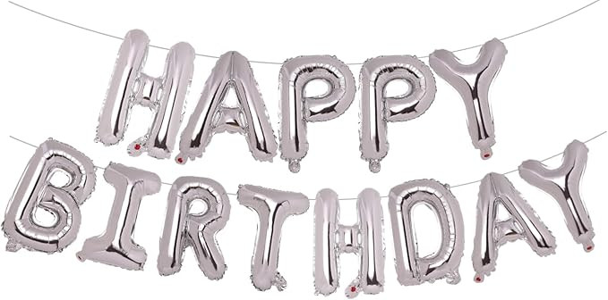 Silver Happy Birthday Balloons Banner, 16 Inch 3D Aluminum Foil Inflatable Hanging Letter Kit Set... | Amazon (US)