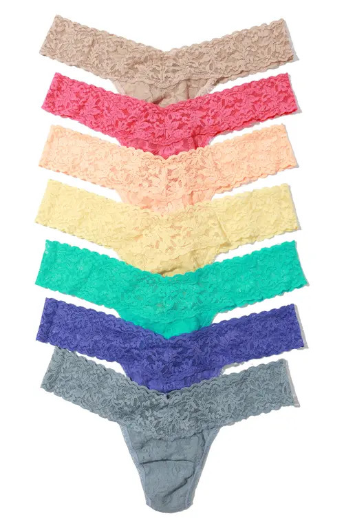 Hanky Panky Assorted 7-Pack Lace Low Rise Thongs in Chai/Pink Multi at Nordstrom | Nordstrom