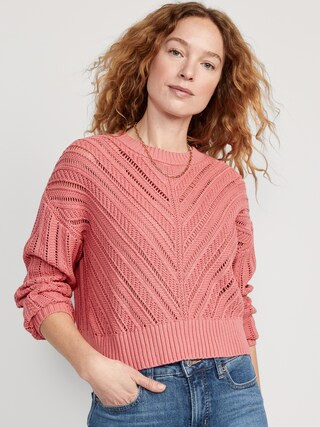 Cropped Chevron Open-Knit Sweater for Women | Old Navy (US)