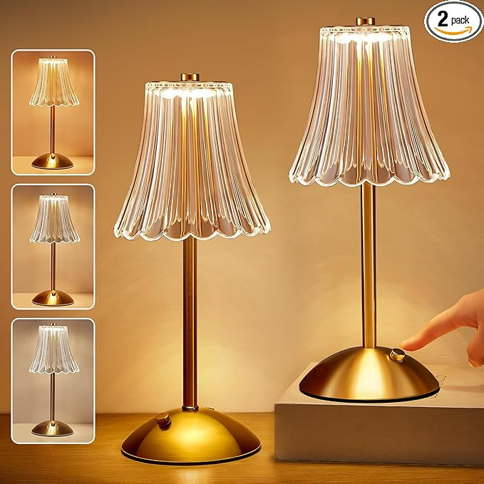 Table Lamps Set of 2, 3 Colors Bedside Lamps Set of 2, Dimmable Bedroom Lamps Set of 2, Rechargea... | Amazon (US)