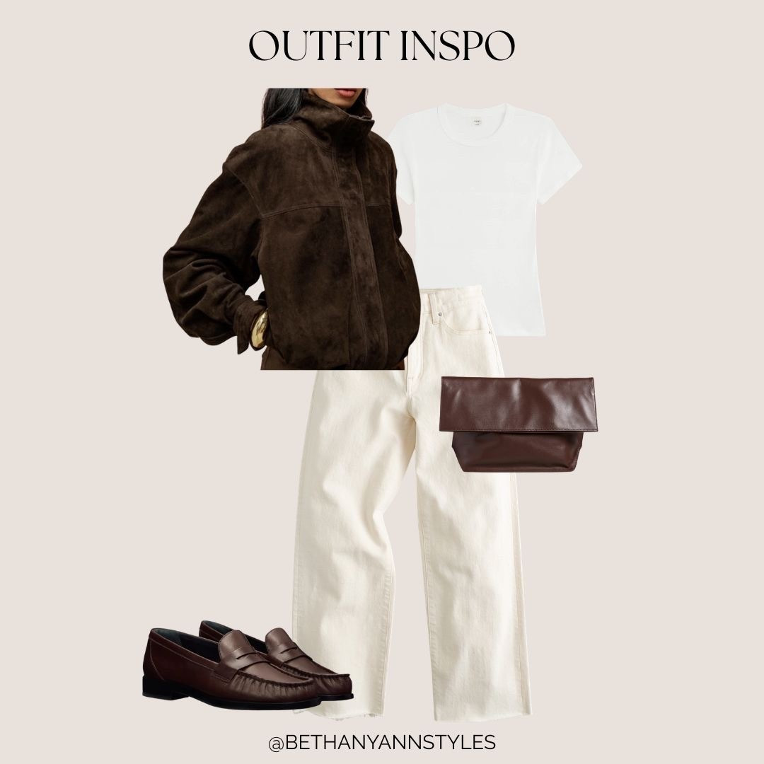 Suede with white denim ootd 