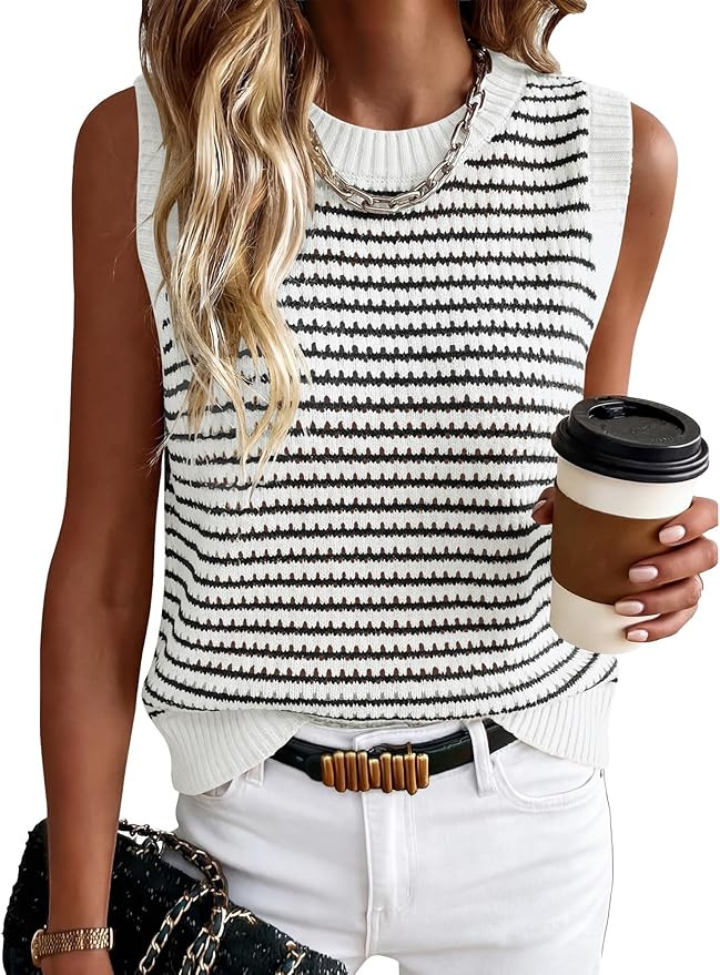 ANRABESS Womens Sweater Vest Top Striped Sleeveless Lightweight Knit Tank Tops 2026 Summer Spring... | Amazon (US)