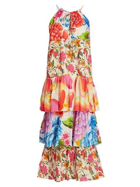White Mixed Prints Tiered Maxi Dress | Saks Fifth Avenue