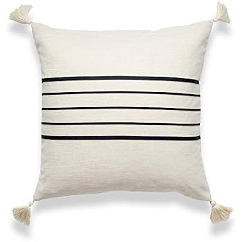 Hofdeco Moroccan Tassel Neutral Decorative Pillow Cover ONLY, Beige Balck Geo Stripes, 18"x18" | Amazon (US)