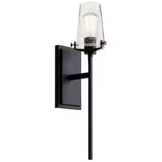 KICHLER Alton 1-Light Black Bathroom Wall Sconce Light with Clear Seeded Glass Shade 45295BK - Th... | The Home Depot