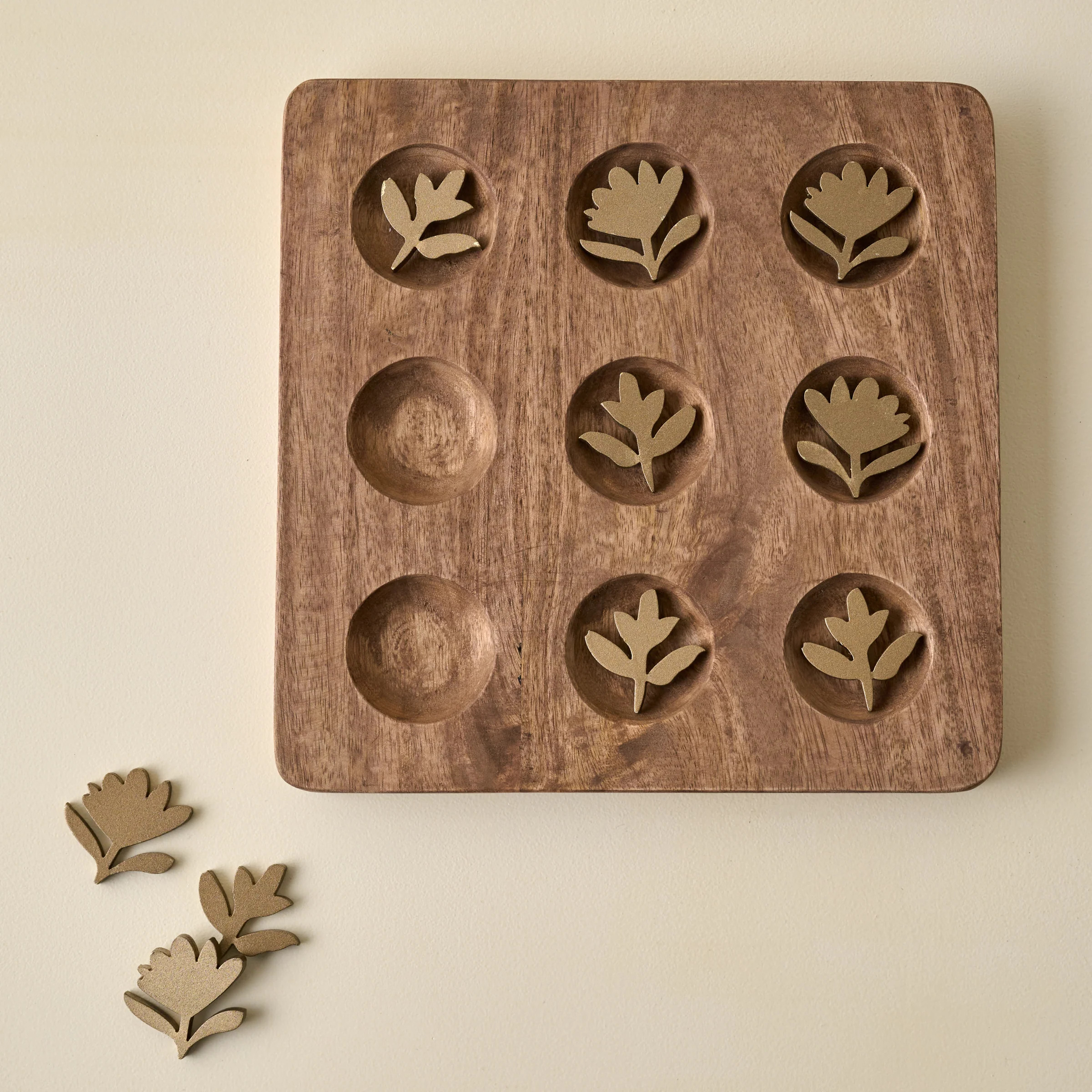 Hand Carved Wood Floral Tic Tac Toe | Magnolia