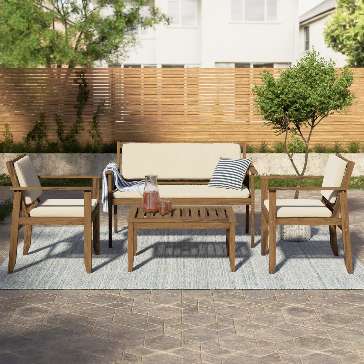 Ejnar 4-Piece Outdoor Patio Furniture Set In Solid Acacia Wood | Wayfair North America
