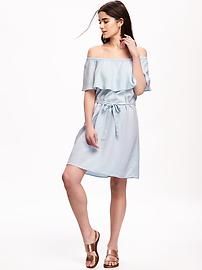 Off-Shoulder Tie-Belt Dress for Women | Old Navy US