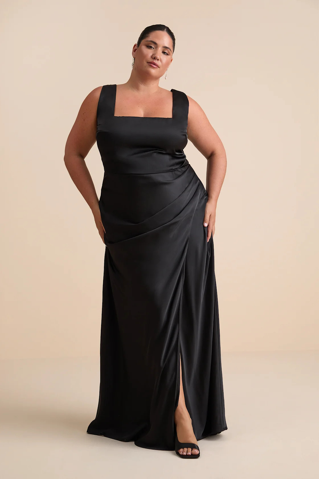 Red Carpet Romance Black Satin Square Neck Maxi Dress | Lulus