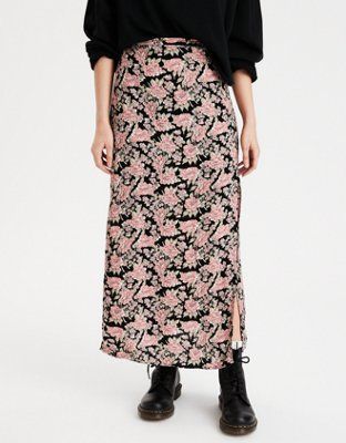 AE High-Waisted Floral Slit Midi Skirt | American Eagle Outfitters (US & CA)