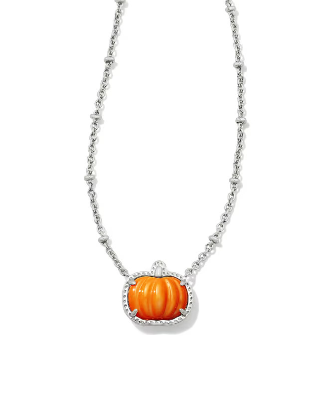 Pumpkin Silver Short Pendant Necklace in Orange Mother-of-Pearl | Kendra Scott