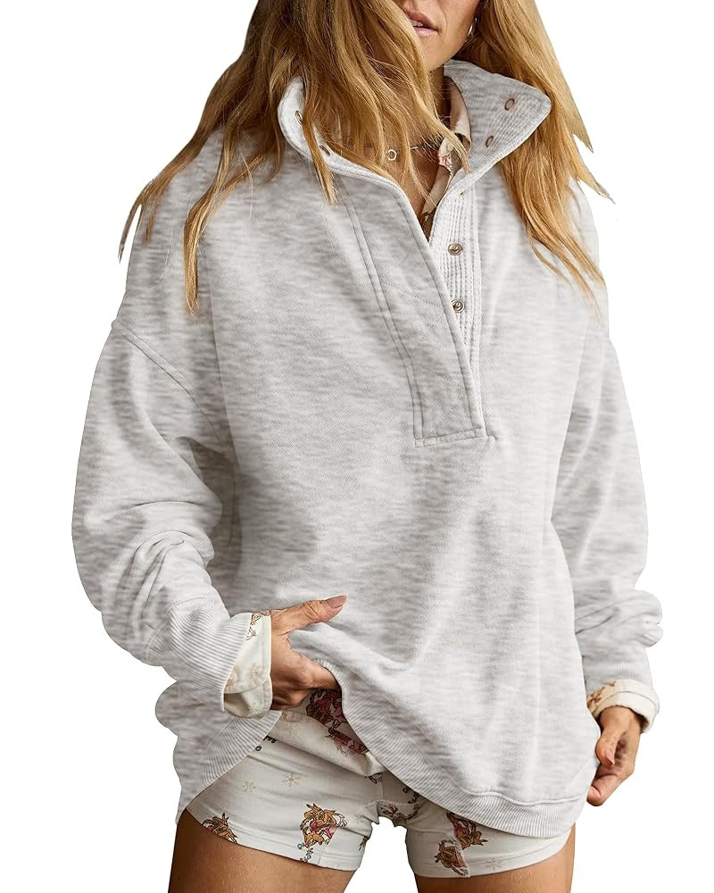 Gacaky Sweatshirt for Women Oversized Casual Long Sleeve Button Henley Neck Pullover Tops Fashion... | Amazon (US)