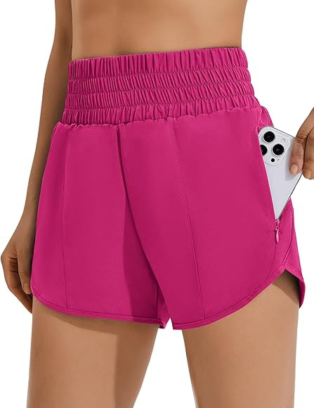 PINSPARK Women's Athletic Shorts for Gym Workout Running Short with High Waisted Zip Pockets | Amazon (US)