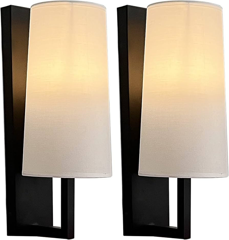 Wall Sconces Battery Operated Fabric Shade Wall Lights Battery Powered Indoor Lighting Fixtures N... | Amazon (US)