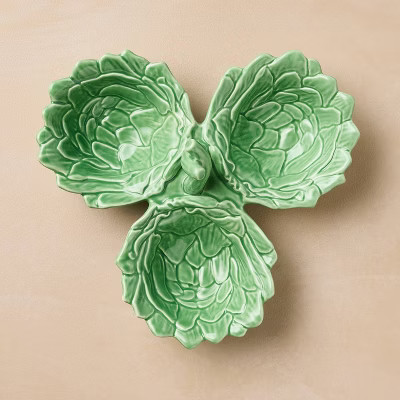 10oz Artichoke Three Section Stoneware Serving Bowl Green - John Derian for Target | Target