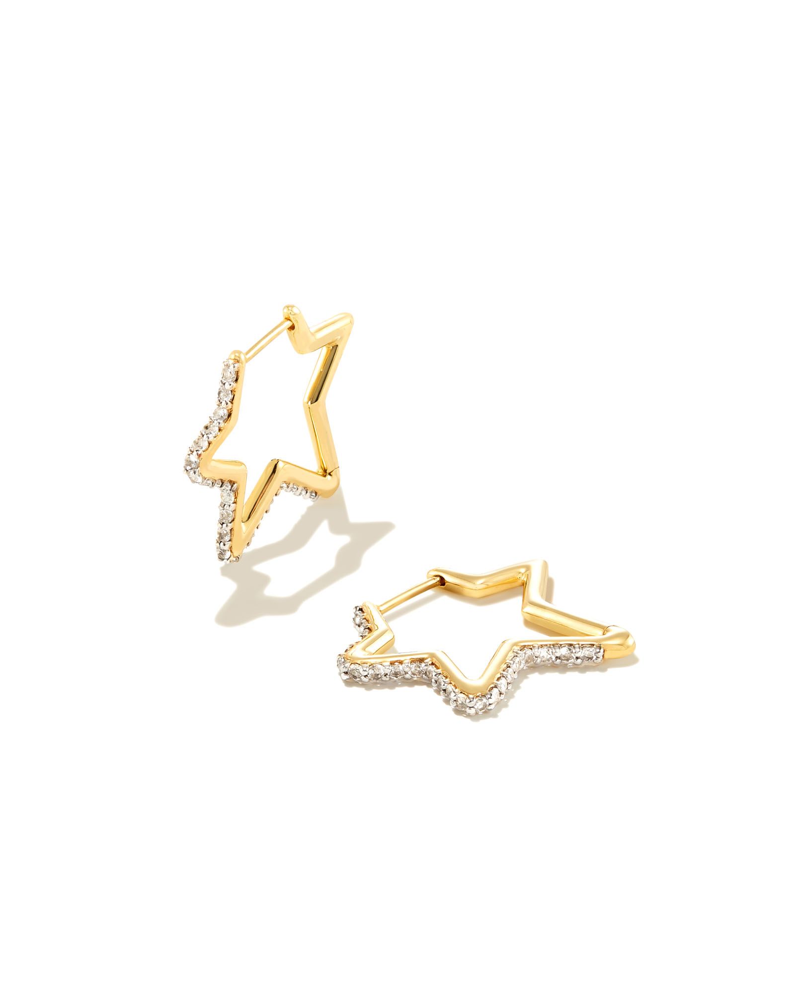 Open Star 18k Gold Vermeil Pave Hoop Earrings in White Topaz | Kendra Scott