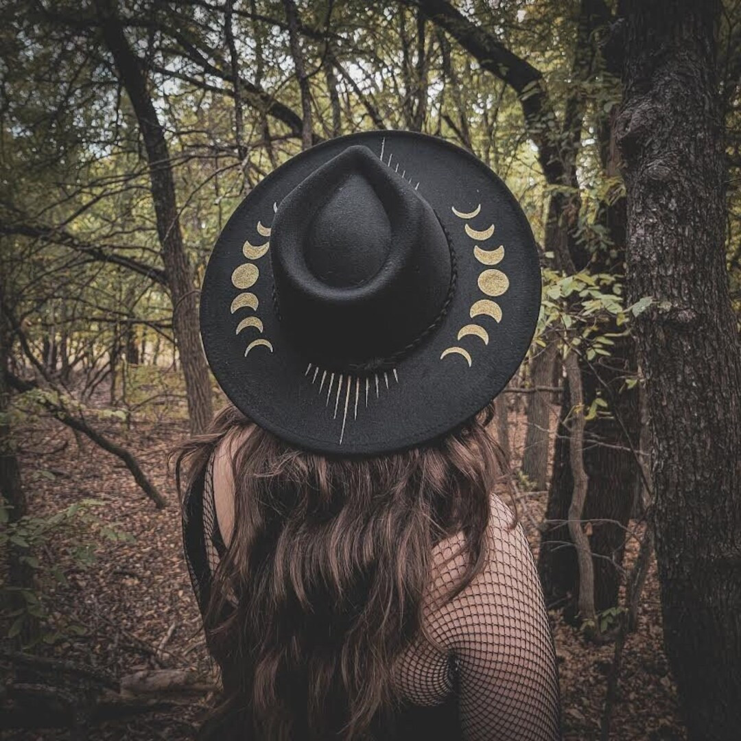 Hand Painted Wide Brim Hat, Boho Western Style, Moon Phases Gift for Her, Womens Fedora, Large Br... | Etsy (US)