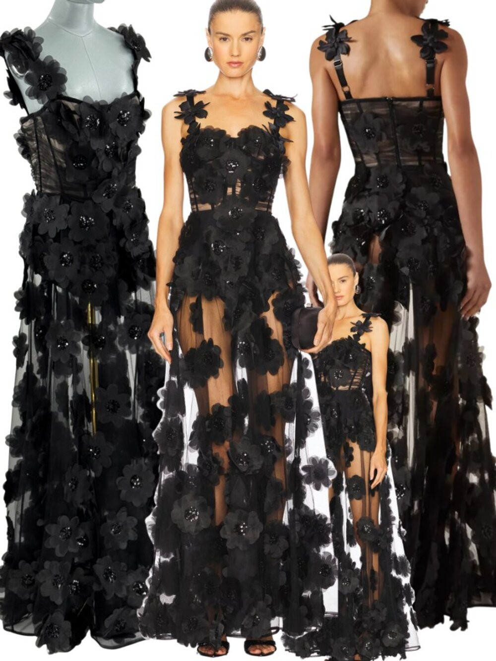 \ud83c\udd95 BRONX & BANCO \ud83e\uddff NWOT Rosalie Noir Floral-Appliqu\u00e9 Tulle Gown, Sz L U... | Poshmark